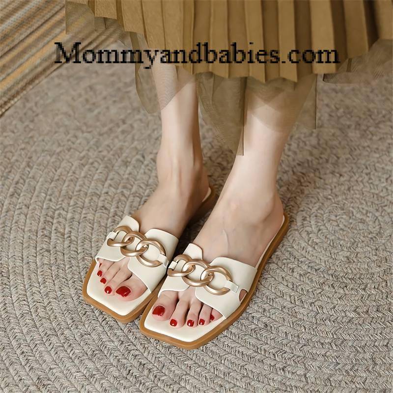 Summer Square Toe Leather Slippers For Special Mom’s Gifts Special Women Color : Black|Beige Summer Square Toe Leather Slippers For Special Mom's Gifts Special Women Color : Black|Beige