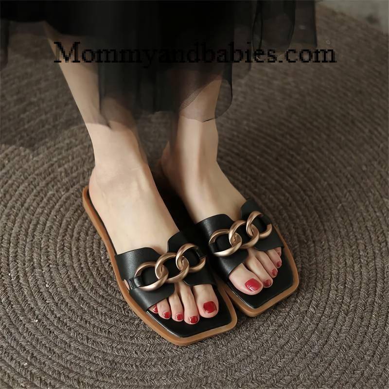 Summer Square Toe Leather Slippers For Special Mom’s Gifts Special Women Color : Black|Beige Summer Square Toe Leather Slippers For Special Mom's Gifts Special Women Color : Black|Beige