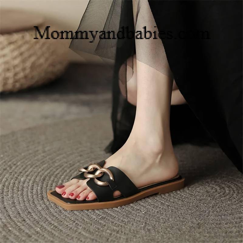 Summer Square Toe Leather Slippers For Special Mom’s Gifts Special Women Color : Black|Beige Summer Square Toe Leather Slippers For Special Mom's Gifts Special Women Color : Black|Beige